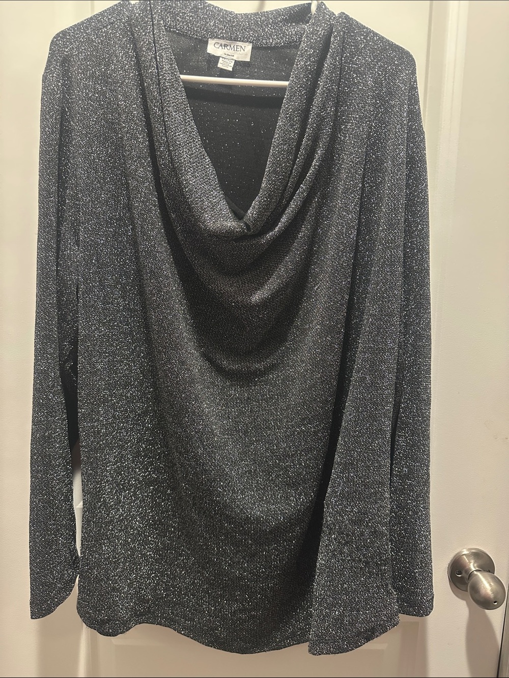 Carmen Metallic Black Cowl-Neck Sweater